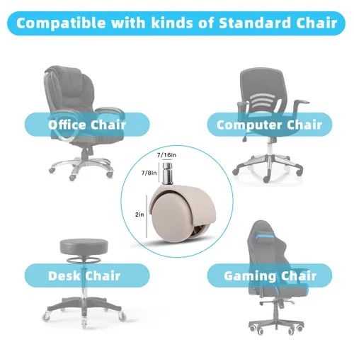 Miniatura 4 de Omyoffice Ruedas para Silla de Oficina, Juego de 5 Ruedas de Repuesto de 2 Pulgadas, Juego de Ruedas de Rodamiento Suave y Silencioso para Todos