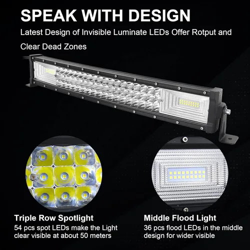 Miniatura 7 de RIGIDON - Barra de luz LED curva de 22 pulgadas, 270 W, triple fila, combo de inundación y foco, 27000 lm, barra de luz impermeable para conducir