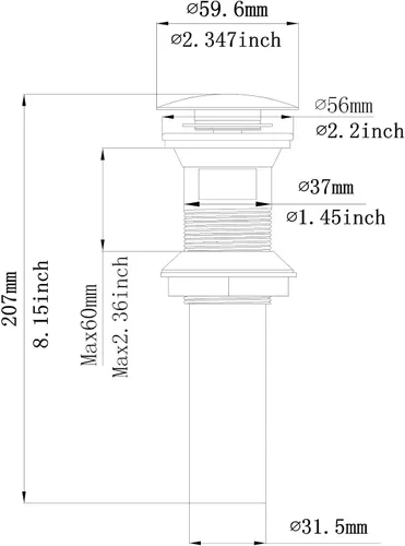 Miniatura 2 de BWE Tapón de drenaje negro para fregadero con desbordamiento, se adapta al orificio estándar del fregadero de baño de 1-1/2 a 1-3/4 pulgadas, negro