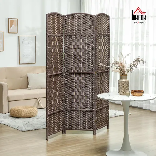 Miniatura 2 de HOMCOM Divisor de habitación de 3 paneles, pantalla de privacidad plegable de 6 pies de alto, partición de pared independiente tejida a mano