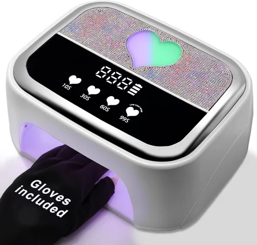 Miniatura 10 de LIMEGIRL Kit de Lámpara de Uñas LED UV para Esmalte en Gel Profesional Conjunto de Luz Secadora de Curado Rápido Rosa con 4 Temporizadores y Guantes