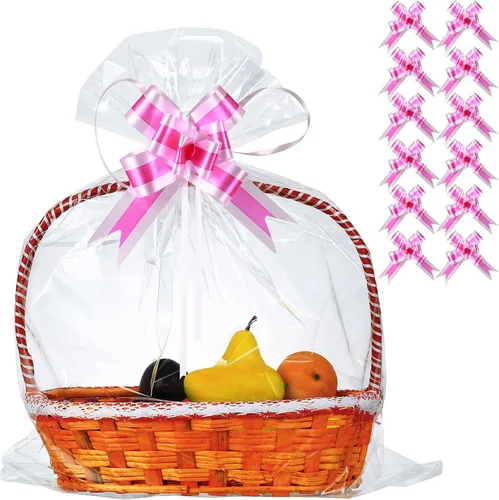 Miniatura 11 de 50 paquetes de bolsas de celofán de 32 x 40 pulgadas para cesta, extra grandes, grandes, bolsas de celofán transparente enormes para canastas