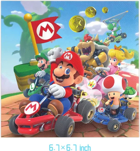 Miniatura 4 de Mario Party Supplies 41 El paquete incluye 20 platos, 20 servilletas, 1 mantel para decoración de fiesta de cumpleaños de Mario (F456456)
