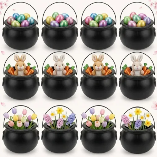 Miniatura 21 de PMU Caldero de Pascua de 8 pulgadas, 6 unidades, caldero de plástico verde, decoración de Pascua para decoración del hogar y fiesta