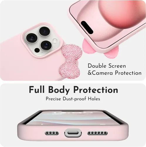 Miniatura 2 de Funda Linda para iPhone 13 de 6.1 Pulgadas con Protector de Pantalla HD, Fundas de Teléfono con Arco de Pedrería de Color Rosa para Mujeres Niñas