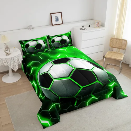 Miniatura 3 de Edredón de fútbol con estampado de fútbol para niños y niñas, juegos de ropa de cama y colecciones de juegos de pelota, edredón de plumón