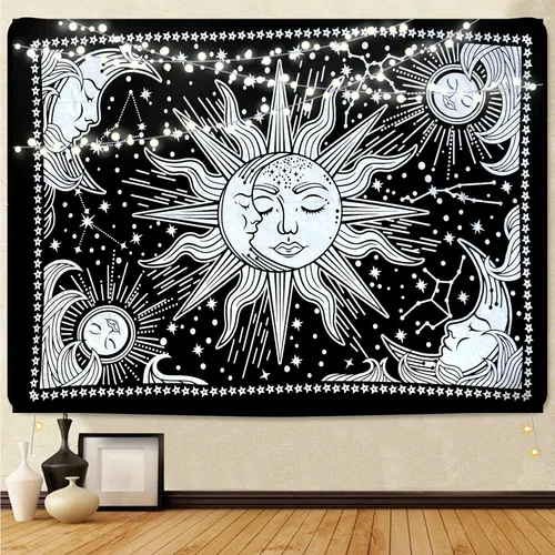 Miniatura 6 de ICC - Tapiz de sol y luna, tapiz de sol blanco y negro, sábana para colgar en la pared, decoración de habitación, tapices estéticos de arte místico
