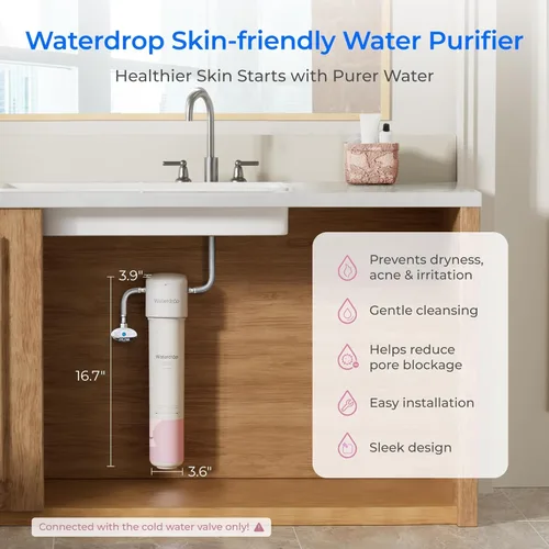 Miniatura 2 de Waterdrop BFU1 Filtro de agua para baño, para el cuidado facial, agua suave, enriquecido con estroncio Lavabo de baño White-Direct Connect