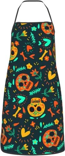 Miniatura 10 de Delantal de calavera de azúcar, delantales de cocina para hombres y mujeres, delantal de cocina, delantal de chef, delantales de jardín ajustables