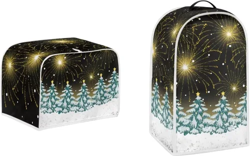 Gomyblomy Cubierta para batidora de árbol de Navidad, tema de Navidad, 2 rebanadas, tostadora, cubierta antipolvo con asa, protector lavable para
