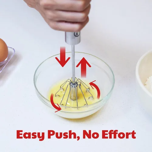Miniatura 2 de Batidor de huevos de acero inoxidable - Fácil de usar batidor semiautomático de presión con cierre - Mezclador de mano giratorio para batir huevos