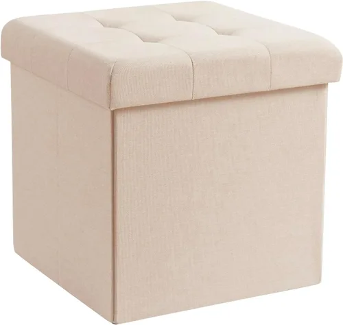 Miniatura 11 de Ornavo Home Otomán de Almacenamiento Plegable de Lino Acolchado Cubo Cuadrado Reposapiés/Asiento - 15" x 15" x 15" (Gris)