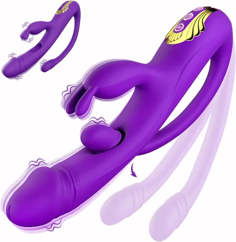 Juguetes sexuales vibrador para mujeres – vibrador de punto G conejo consolador de 3 en 1 con 10 modos de vibración y tapón anal removible,