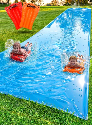 JAMBO MEGA - Tobogán acuático de 30 pies x 82 pulgadas y 2 bodyboard modelo actualizado, extra largo extra ancho para niños, tobogán acuático