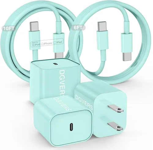 Cargador rápido para iPhone 17 16 15, cable de carga rápida, 6+10 pies USBC a USBC y bloque tipo C de 20W para iPhone 17 Air, 16e, 17 16 15 (Pro