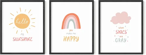 Miniatura 11 de HAUS AND HUES Pósteres de guardería y decoración de pared de arco iris, juego de 3 arte de pared de arcoíris para niños, arte de pared para Marco