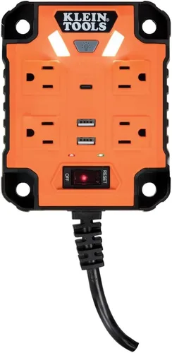 Miniatura 7 de Klein Tools 29601 Regleta magnética con protector de sobretensión, cable de extensión, 4 tomacorrientes, 3 puertos USB, cable de 5 pies, caja