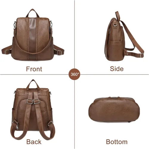 Miniatura 6 de VASCHY - Mochila para mujer, de piel sintética, moderna, antirrobo, mochila para mujer, con tejido clásico., Marrón), VAAU061BR