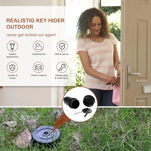 Miniatura 2 de Key Hider - Cabezal de aspersor realista impermeable, soporte para efectivo para jardín al aire libre, fácil de empujar en el suelo (negro)