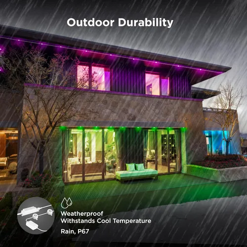 Miniatura 4 de Feit Electric - Luces exteriores permanentes inteligentes RGBIC con luz de cadena de blanco ajustable, luces LED de Navidad de 50 pies, WiFi