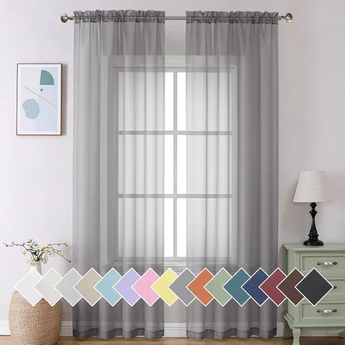 Miniatura 80 de Aiyufeng 2 paneles de cenefa transparente negra de 14 pulgadas de largo, cortinas cortas negras transparentes para dormitorio, cortinas de cocina