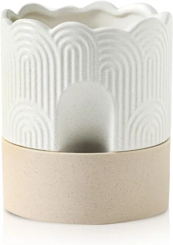 Miniatura 12 de Nihow Maceta de riego automático: maceta de cerámica de 6 pulgadas con orificio de drenaje y almacenamiento de agua, maceta de riego automático
