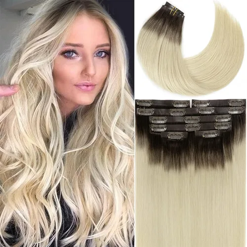 Miniatura 81 de Lacer Hair Glam - Extensiones de cabello humano con clip, sin costuras, color negro hueso, 4.33 oz, 7 unidades, 20 pulgadas, con clip de trama
