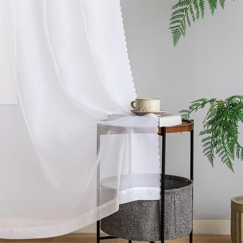 Miniatura 12 de Cortinas para ventana cortinas blancas traslúcidas de 90 pulgadas de largo, 2 paneles de cortinas de tul, paneles de ventana para cortinas de Blanco