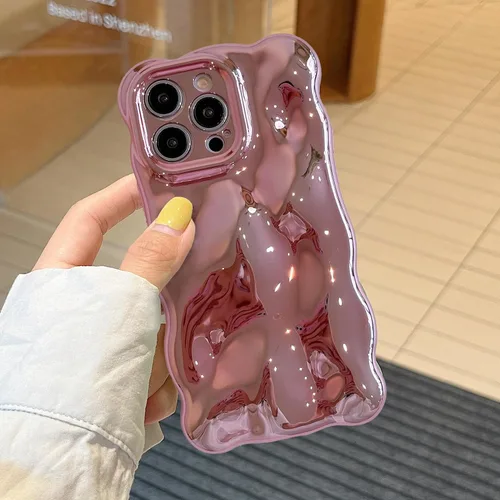 Miniatura 17 de XIZYO Funda para iPhone 13 de 6.1 pulgadas, bonito patrón de ondas, estético, 3D, rizado, ondulado, chapado en purpurina, para mujeres y niñas, Azul