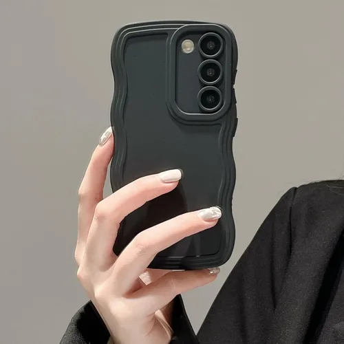 UEEBAI Funda de silicona con marco de ola para Samsung Galaxy S22 5G, funda de teléfono con marco de ola linda, ajuste delgado, amortiguador de Negro