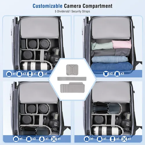 Miniatura 2 de MOSISO Mochila impermeable para cámara, DSLR/SLR/SLR/sin espejo, mochila grande para fotografía con compartimento superior enrollable expandible