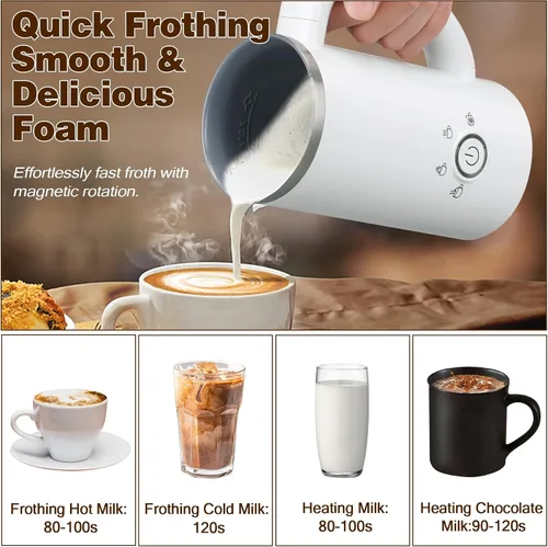 Miniatura 3 de Espumador de leche y vaporizador, máquina eléctrica 4 en 1 de espuma fría y caliente, calentador de leche automático con dos batidores
