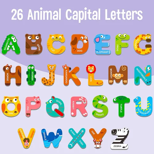 Miniatura 2 de Letras magnéticas de gran tamaño, lindos imanes del alfabeto ABC con animales para refrigerador, juguetes educativos de animales mayúsculos