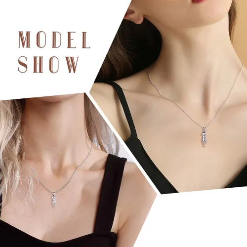 Miniatura 2 de ChicSilver Collar con colgante de plata de ley 925 con diseño de gato, tiburón, erizo, joyería de animales para mujeres, adolescentes y niñas