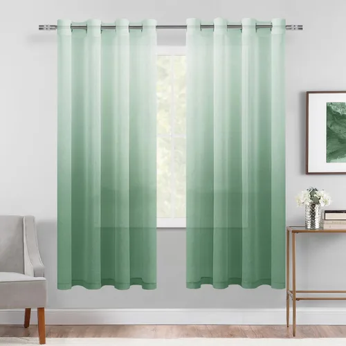 Miniatura 23 de DWCN Cortinas Transparentes Ombré - Cortinas de Lino Sintético con Gradiente Semi Voile con Ojales en la Parte Superior para Dormitorio y Sala
