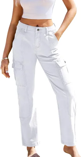 GRAPENT Pantalones cargo para mujer, casuales, de cintura alta, holgados, elásticos, de pierna recta, traje occidental, pantalones Y2K con bolsillos