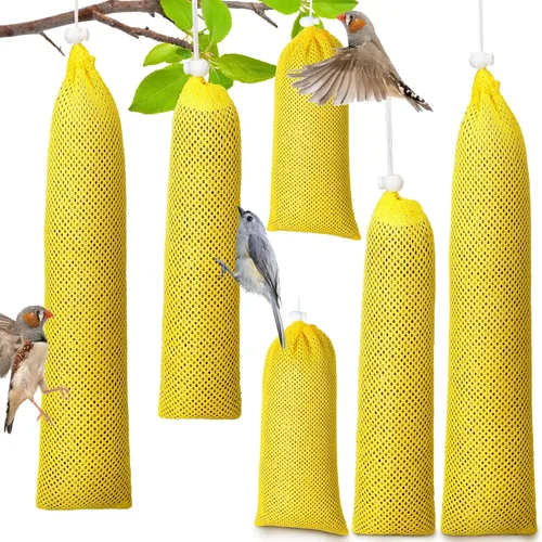 Shappy 6 unidades de comederos de pinzones para colgar en exteriores, calcetines de cardo y pájaro para pájaros y semillas de cardo (amarillo, 3.94