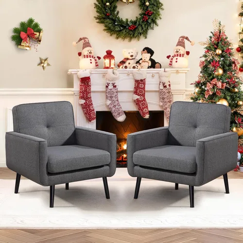 Miniatura 13 de Sillón moderno de acento de mediados de siglo, silla de piel sintética PU con estructura de madera, sillón acogedor para lectura con respaldo cómodo