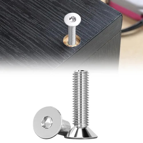 Miniatura 13 de Tornillos de cabeza plana M8 x 16 mm con zócalo, tornillos avellanados, acero inoxidable 304, acabado brillante, totalmente roscados, accionamiento