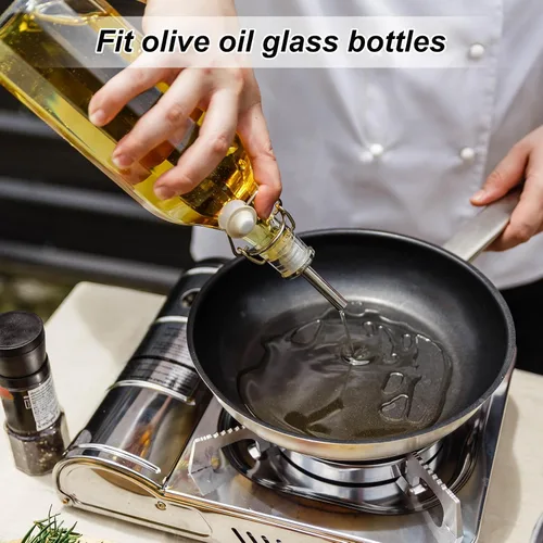 Miniatura 5 de uxcell Vertedores de botellas de acero inoxidable, 4 boquillas de aceite de oliva abatibles automáticamente, vertedores de vino, boquillas