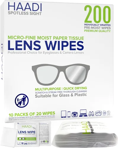 Toallitas limpiadoras de lentes para anteojos, 200 unidades, envueltas individualmente, multiusos, prehumedecidas para lentes de anteojos, cámaras,