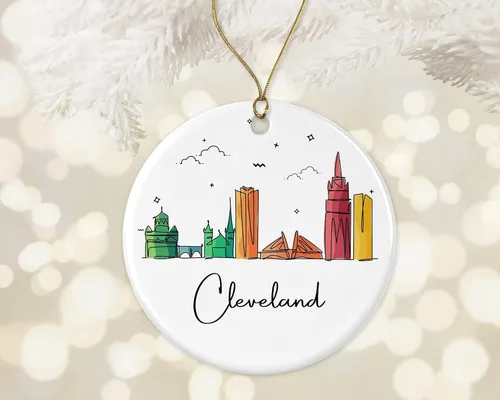 Miniatura 2 de Adorno de Cleveland, adorno de Navidad de monumentos de Navidad, colorido gráfico de horizonte de ciudad, nuevos regalos para Navidad impresos