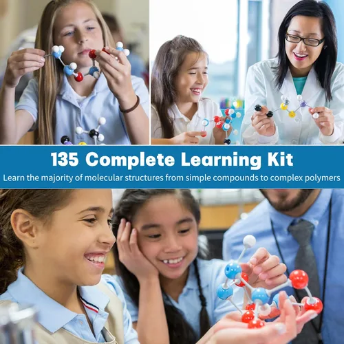 Miniatura 4 de Kit de modelo de química de 135 piezas, kits de modelo molecular portátil para clases de química, kit de modelado Orgo para estudiantes