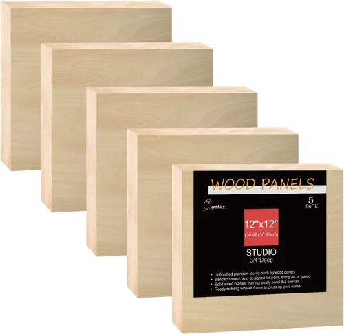 Cupohus Tableros de madera de abedul sin terminar para pintar, 5 paquetes de 3/4 pulgadas de profundidad Cupohus de 12 x 12 pulgadas, paneles de