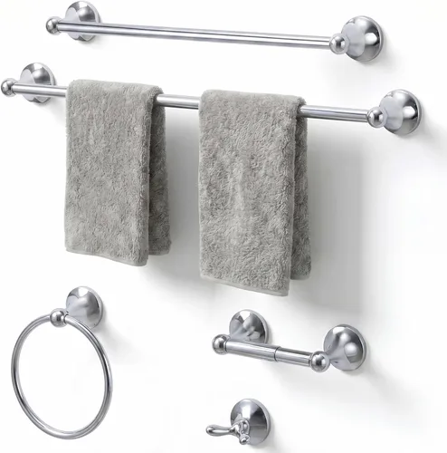 Juego de toallas de baño de 24 pulgadas para montar en la pared, juego de 5 piezas de acero inoxidable duradero con toallero, anillo para toallas,