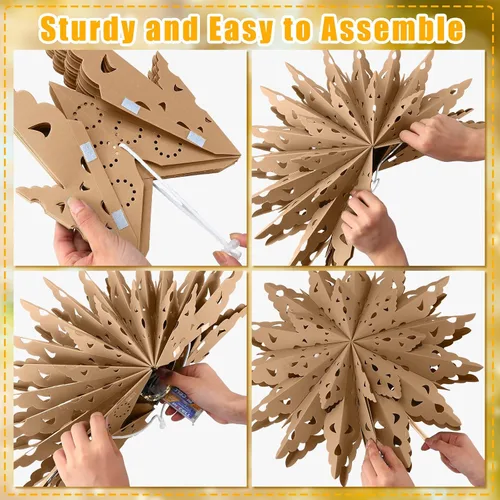 Miniatura 2 de Leinuosen Juego de 10 Faroles de Papel de Copo de Nieve de Navidad, Faroles de Estrella de Papel con 10 Luces LED, Lámpara de Estrella Colgante
