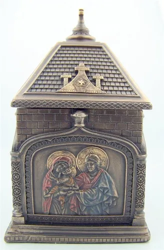 Miniatura 3 de Regalo católico religioso de bronce fundido en frío de 5 7/8 pulgadas Iglesia capilla icono rosario recuerdo caja de baratija