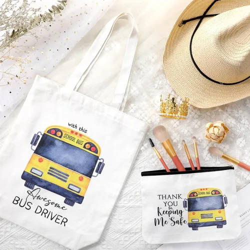 Miniatura 3 de Unittype 4 piezas de regalos de Navidad para conductores de autobús escolar, incluyendo bolsas de mano y bolsa de maquillaje para mujer, regalos