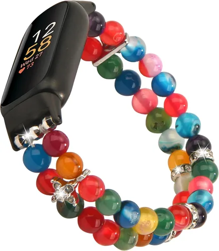 Miniatura 10 de Wongeto Compatible con correas Fitbit Luxe, pulsera elástica de perlas estirable de moda hecha a mano para mujeres, correa de reemplazo
