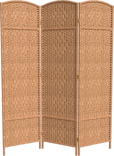 Miniatura 16 de Divisor de ambiente resistente de 6 pies, pantalla de privacidad plegable de fibra de ratán con patrón de diamante, Madera, Mocha oscuro